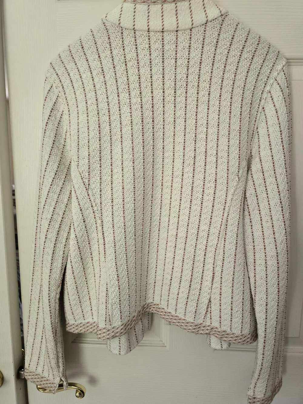 NIC+ZOE Cream Pinstripe Knit Zip Jacket